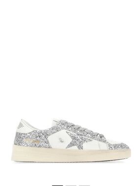 Golden Goose Star Patch Low-Top Sneakers in Silver Glitter